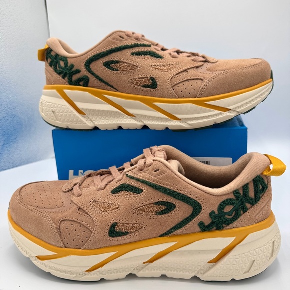 NWT Hoka Clifton L Embroidery UNISEX Shoes Leather Brown Sirrocco Mountain View - Picture 8 of 16